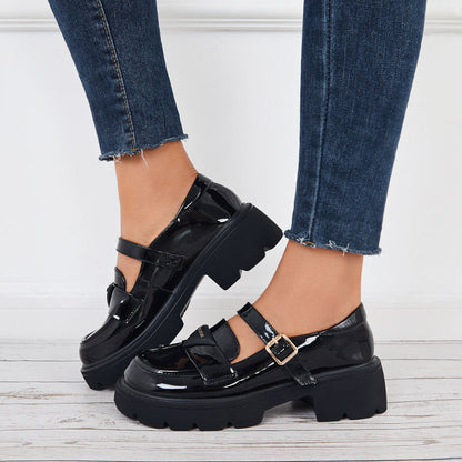 Ankle Strap Mary Jane Shoes Platform Low Heel Chunky Pumps