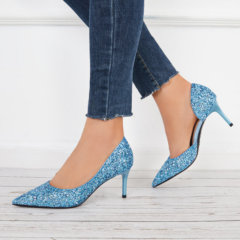 Rhinestone Stilettos High Heel Pumps Pointed Toe Party Shoes