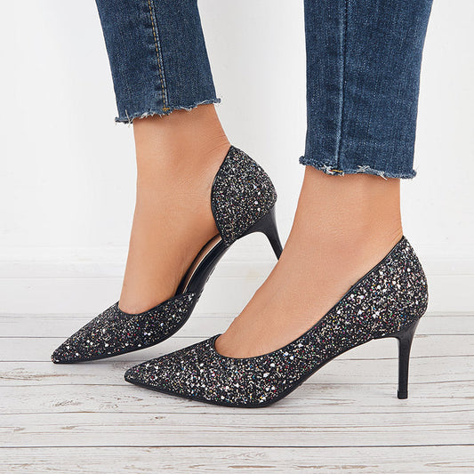 Rhinestone Stilettos High Heel Pumps Pointed Toe Party Shoes