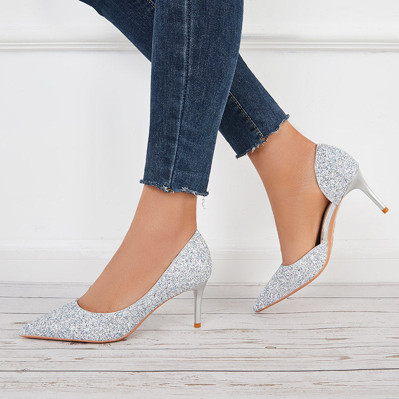 Rhinestone Stilettos High Heel Pumps Pointed Toe Party Shoes