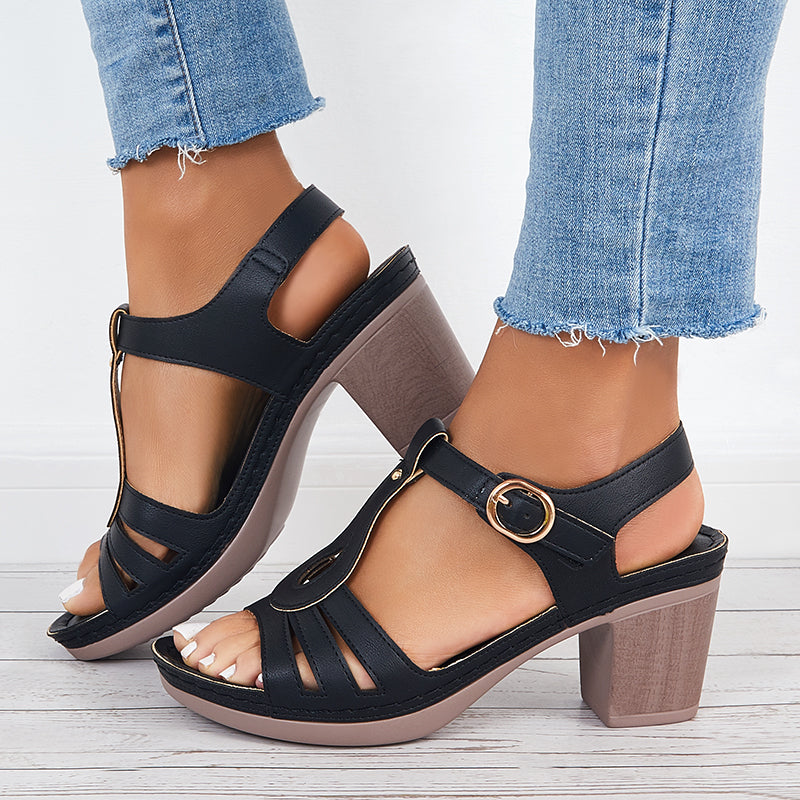 Vintage Ankle Strap Sandals Open Toe Platform Chunky Heels Shoes