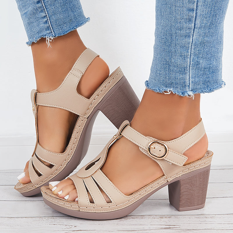 Vintage Ankle Strap Sandals Open Toe Platform Chunky Heels Shoes