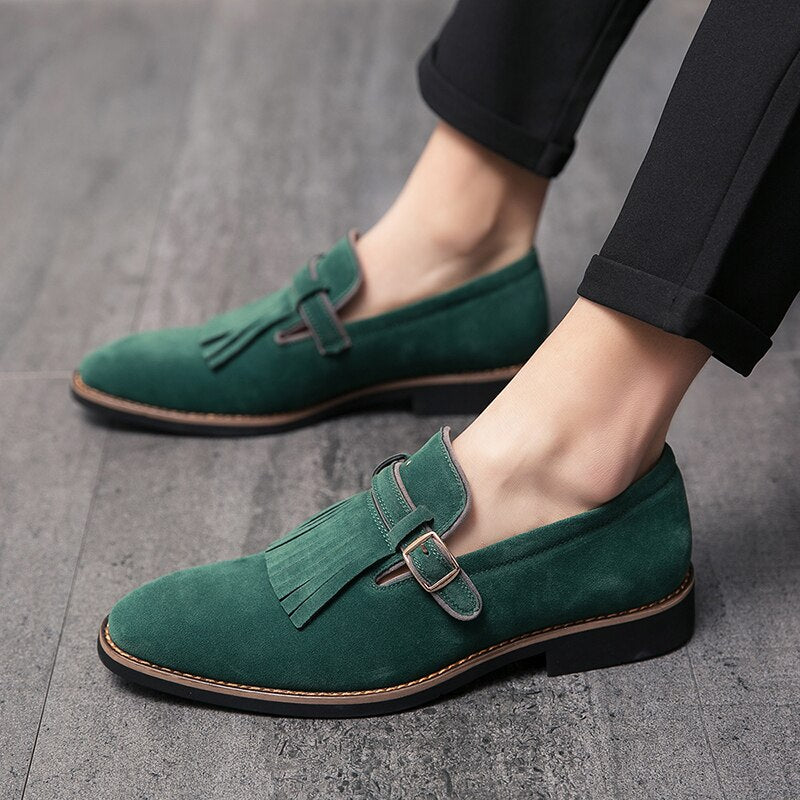 High Quality Mens Tassel Loafers Formal Slip On Men Green Leather Shoes Luxury Suede Loafers Men Oxfords Shoes chaussure homme