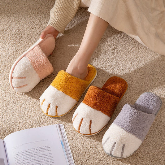 Winter House Cotton Slippers Warm Fur Shoes Comfortable Cute Lovely Cartoon Cat Indoor Bedroom Women Men Lovers Furry Slides