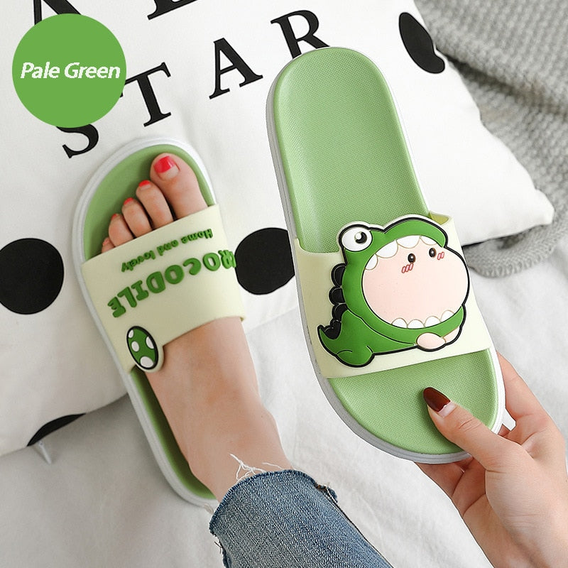 Summer Women Cute Animal Floor Flat Shoes Indoor Flip Flops Non-Slip Bathroom Home Slippers Female Beach Shoe