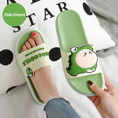 Summer Women Cute Animal Floor Flat Shoes Indoor Flip Flops Non-Slip Bathroom Home Slippers Female Beach Shoe