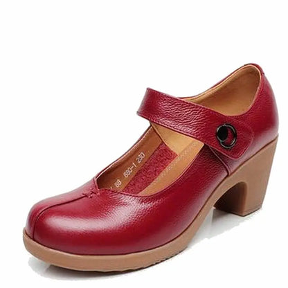 Spring Autumn Shoes Woman Genuine Leather Women Pumps Lady Leather Round Toe Platform Shallow Mouth Shoe Size 32-42