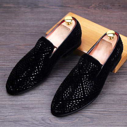 Men's Genuine Leather Loafers Casual Shoes Fashion Mens Rhinestone Driving Shoes Man Flats Dress Wedding Shoes