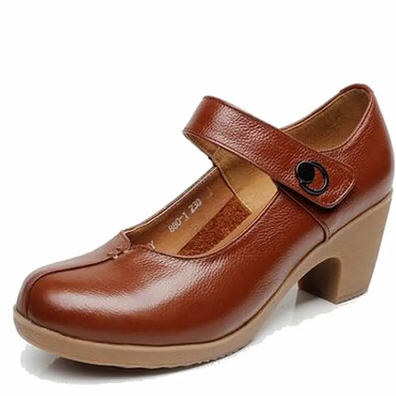 Spring Autumn Shoes Woman Genuine Leather Women Pumps Lady Leather Round Toe Platform Shallow Mouth Shoe Size 32-42