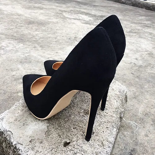 Futurecen  Women Suede Stilettos Pumps Elegant Ladies Pointed Toe Classic High Heels Sexy OL Slip on Shoes Black Customized Accept