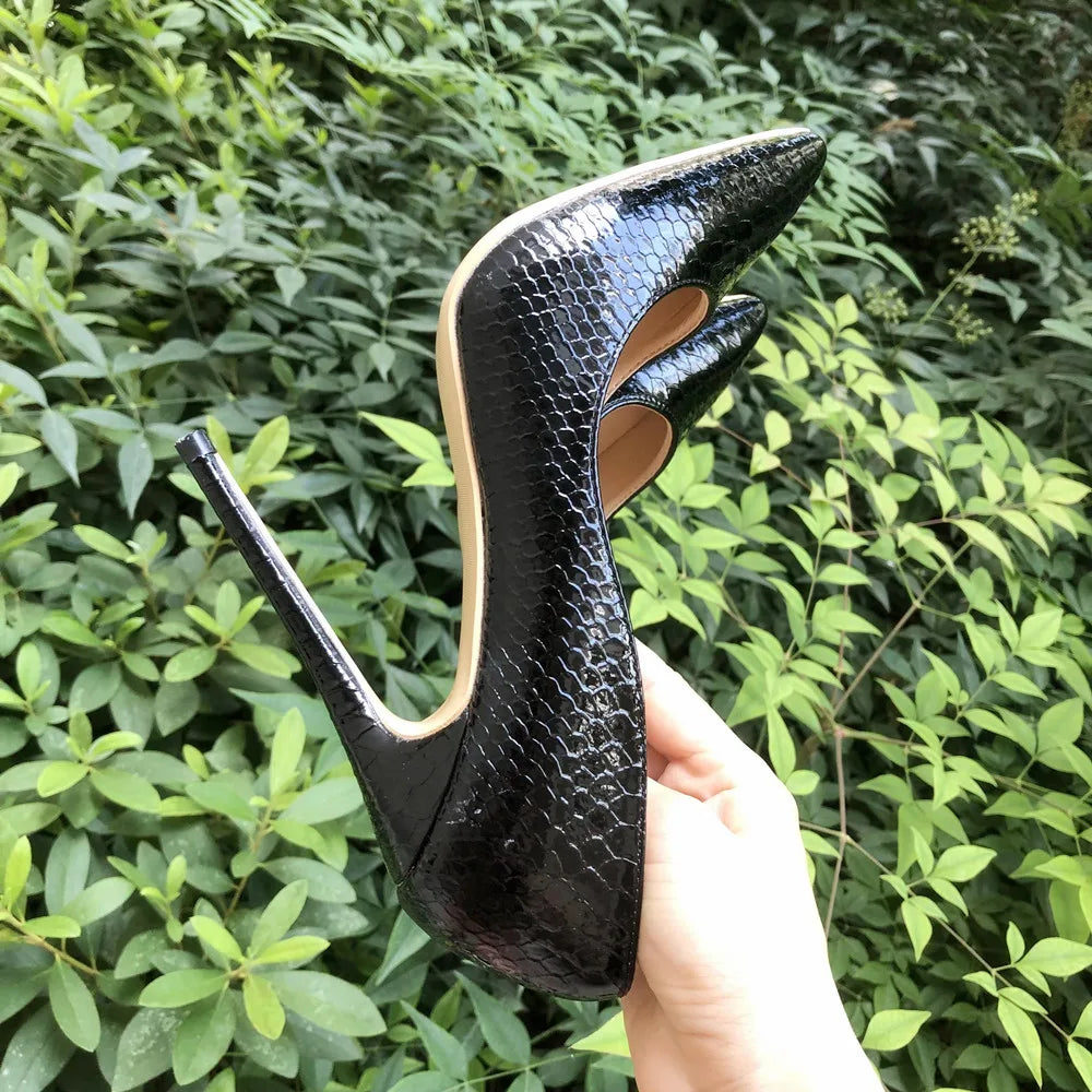 Futurecen Embossed Crocodile Women Sexy Pointed Toe High Heels Ladies Fashion Stilettos Pumps Slip On Club Shoes 8/10/12cm