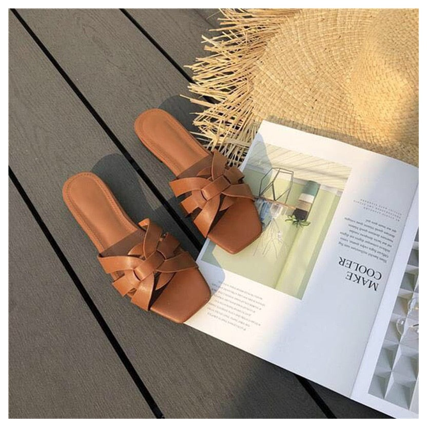 Women Brand Slippers Summer Slides Open Toe Flat Casual Shoes Leisure Sandal Female Beach Flip Flops Big Size 41