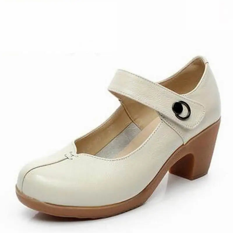 Spring Autumn Shoes Woman Genuine Leather Women Pumps Lady Leather Round Toe Platform Shallow Mouth Shoe Size 32-42