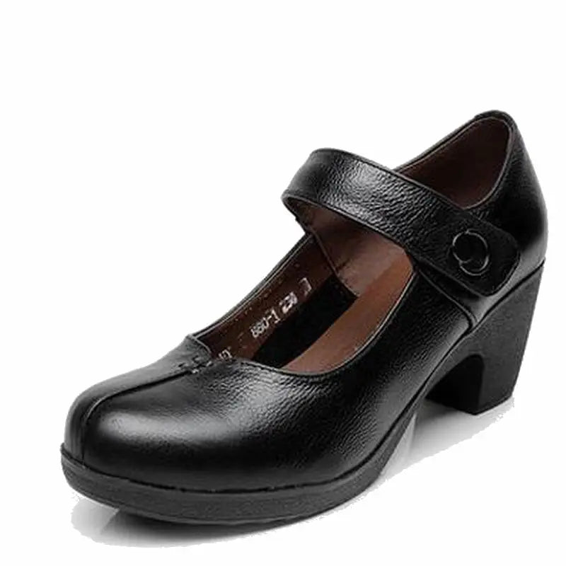 Spring Autumn Shoes Woman Genuine Leather Women Pumps Lady Leather Round Toe Platform Shallow Mouth Shoe Size 32-42