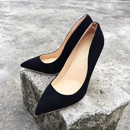 Futurecen  Women Suede Stilettos Pumps Elegant Ladies Pointed Toe Classic High Heels Sexy OL Slip on Shoes Black Customized Accept