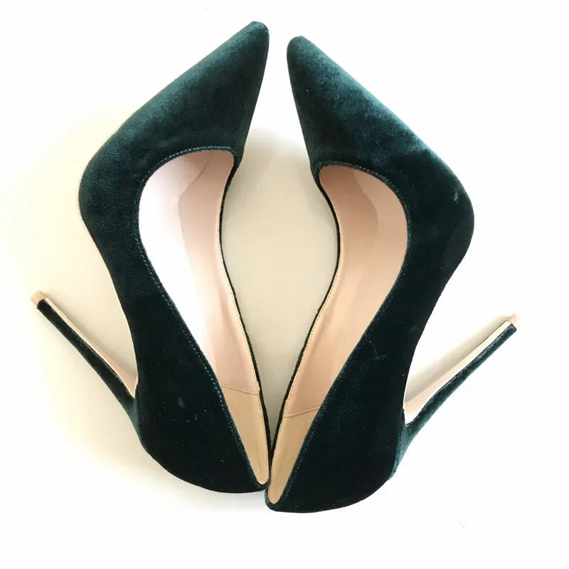 Futurecen Elegant Women Plain Flock Pointy Toe Stiletto Pumps Classic Ladies Basic High Heel Dress Shoes Customize Green Purple