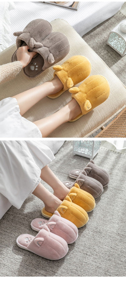 Winter Warm Home Women Fur Slippers Cute Lovely Non-slip Shoes Soft Indoor Bedroom House Slippers Men Lovers Couple Floor Shoes