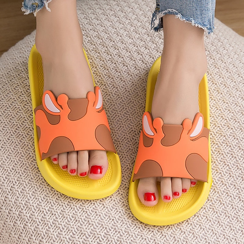 Women Slippers Cartoon Non-Slip Bathroom Slippers Open Toe House Slippers Thick Sole Slide Sandals Men Couple Children Shoes