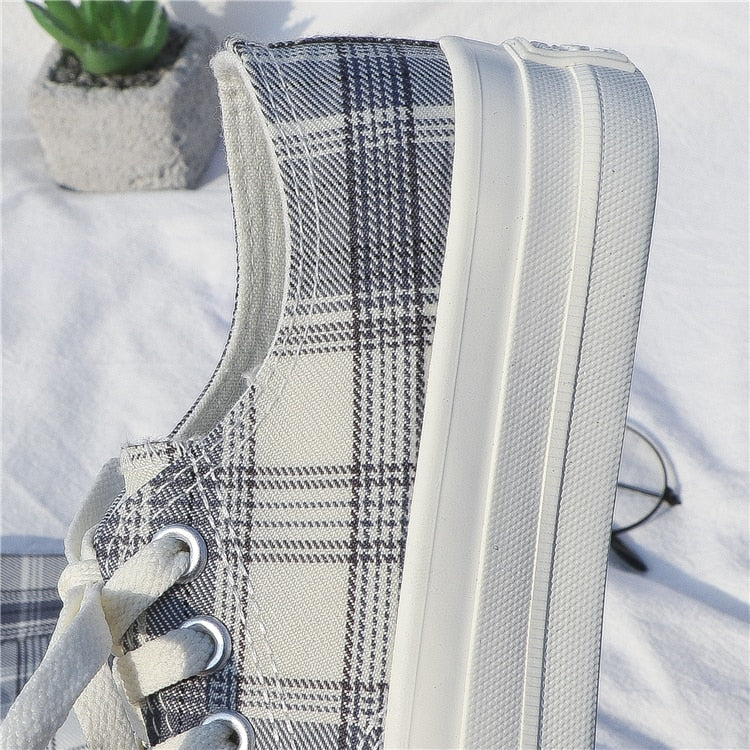 Spring New Jk Plaid Low Top Canvas Shoes For Women Japanese High School Students College Lolita Shoe Chunky Platform Sneakers