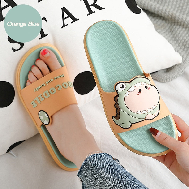 Summer Women Cute Animal Floor Flat Shoes Indoor Flip Flops Non-Slip Bathroom Home Slippers Female Beach Shoe