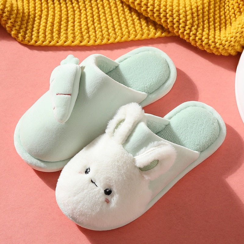 Winter House Fur Slippers Warm Cotton Shoes Cute Lovely Cartoon Rabbit Indoor Bedroom Women Men Ladies Lovers Furry Slides