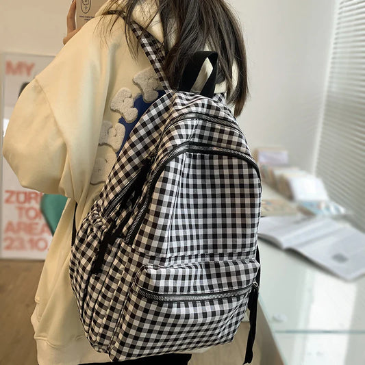 binfenxie School Backpacks Plaid Pattern Women's Backpack Fashion College Students School Bags for Girls Teenager Casual Female Schoolbag