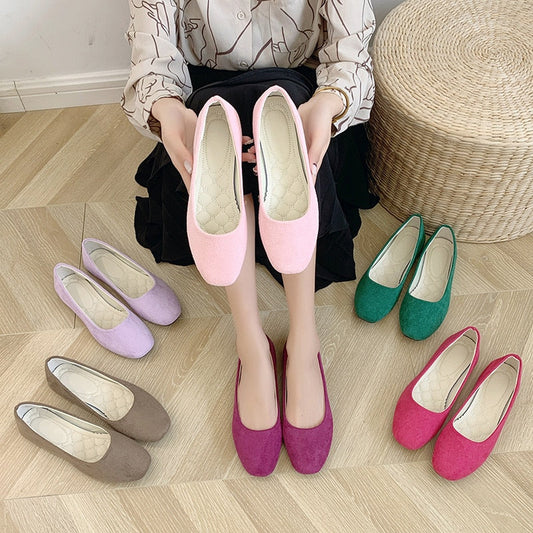 Spirng Women Flats Square Toe Ladies Ballet Shoes Casual Flat Office Work Shoes Candy Color Women Loafers Female Boat Shoes