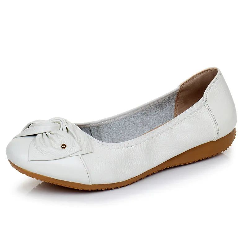 Women's Female Ladies Mother Woman Flats Shoes Loafers Genuine Leather Slip On Summer Round Toe Size 35-43