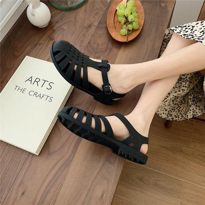 Women Sandals Casual Comfortable Female Footwear Jelly Shoes Summer Ankle Strap Rubber Shoes Soft Sole Non-slip Mom Shoes