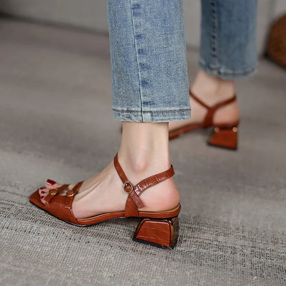 New Summer Women's Sandals Genuine Leather Buckle Strap Women Shoes size 33-40 Solid Concise Ankle-Wrap Party Ladies Shoes