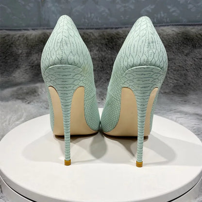 Futurecen  Snake Pattern Women Mint Green Sexy Pointed Toe Stiletto Pumps Chic Ladies Party Dress Shoes 8cm 10cm 12cm Customize