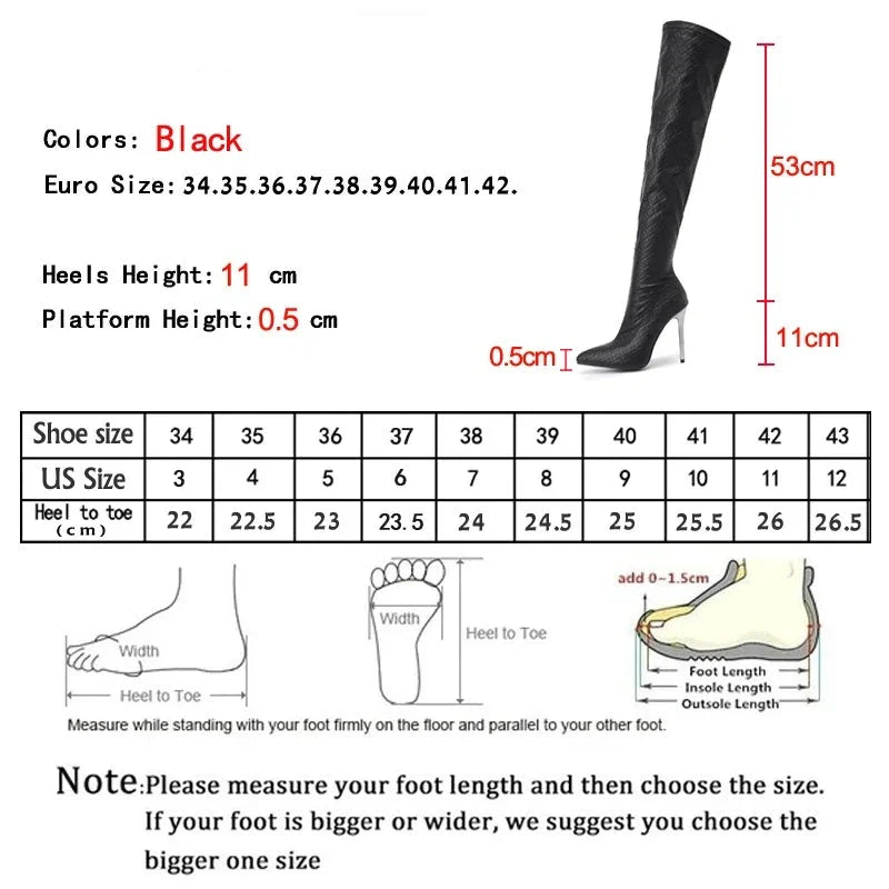 Sexy Over The Knee Boots Women Thin Heels Pointed Toe Zipper Thigh High Booties Winter Nightclub Party Stripper Shoes