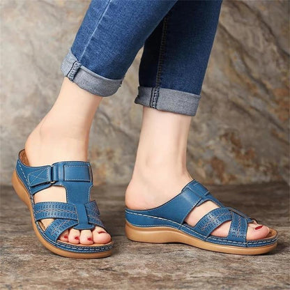 Women's Sandals Summer Wedges Shoes Open Toe Slip On Comfy Slippers Solid Color Buckle Beach Sandals for Women