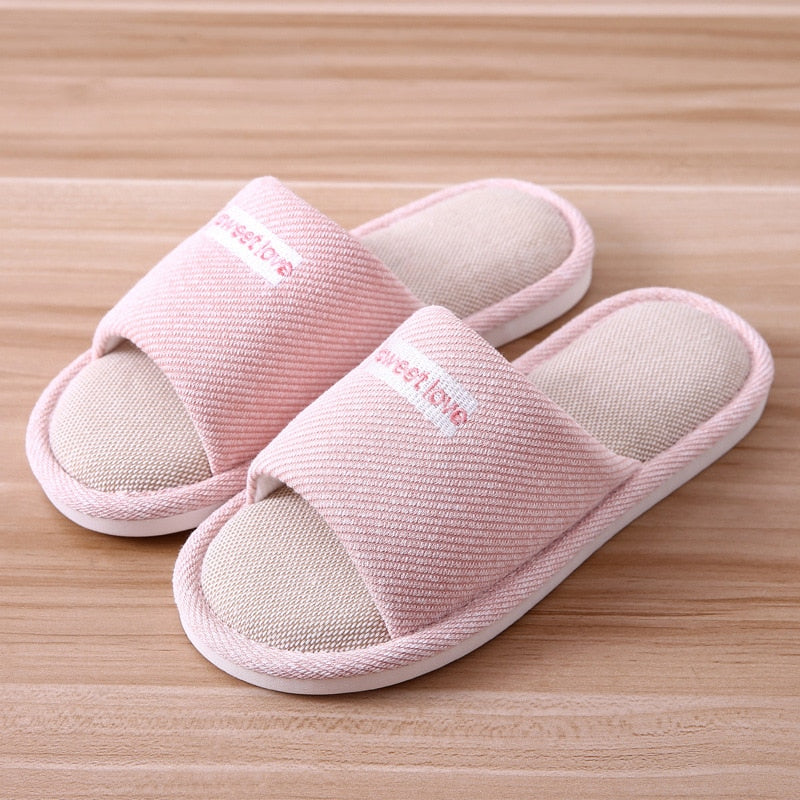 Women Indoor Slippers Floor Flat Shoes Comfortable Anti-slip Home Flax Linen Slipper Woman Men House Cotton Slides