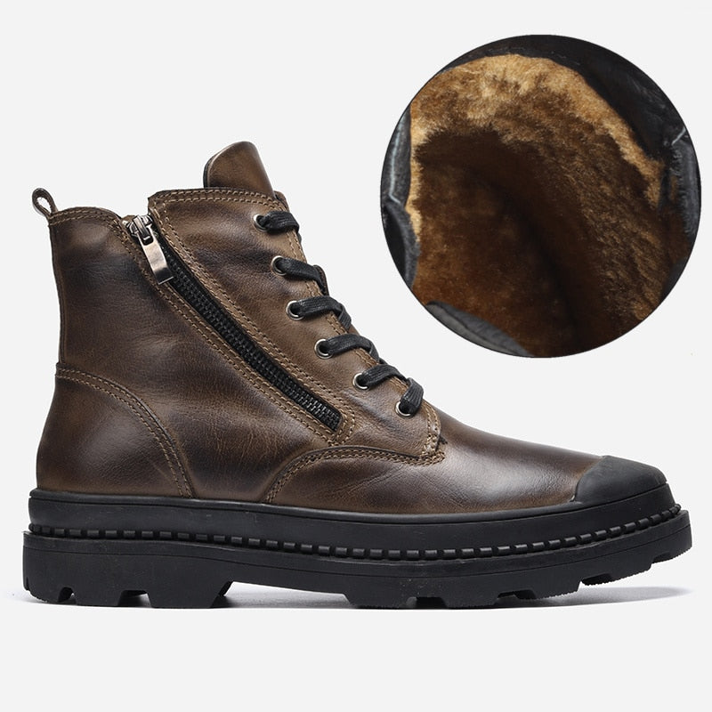 Natural Cow Leather Men Winter Boots Handmade Retro Men Boots Genuine Leather Men Winter Shoes