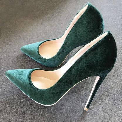 Futurecen Elegant Women Plain Flock Pointy Toe Stiletto Pumps Classic Ladies Basic High Heel Dress Shoes Customize Green Purple