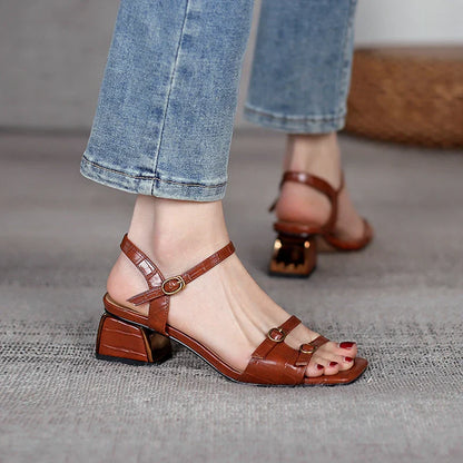 New Summer Women's Sandals Genuine Leather Buckle Strap Women Shoes size 33-40 Solid Concise Ankle-Wrap Party Ladies Shoes