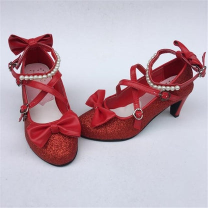 Pearl Bowknot Sweet Loli Girls Female Kawaii Tea Party Japanese Cute Anime Lolita Shoes Women Harujuku Feminine Cosplay Heels