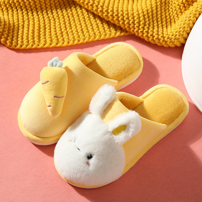 Winter House Fur Slippers Warm Cotton Shoes Cute Lovely Cartoon Rabbit Indoor Bedroom Women Men Ladies Lovers Furry Slides