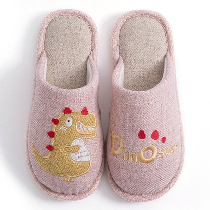 Women Winter Plush Slippers Warm Lovely Shoes Female Soft Thin Sole Flats Cartoon Dinosaur Indoor Bedroom Home Couple Slippers