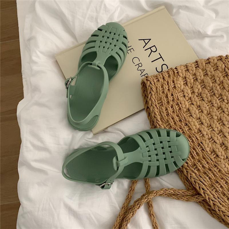 Women Sandals Casual Comfortable Female Footwear Jelly Shoes Summer Ankle Strap Rubber Shoes Soft Sole Non-slip Mom Shoes