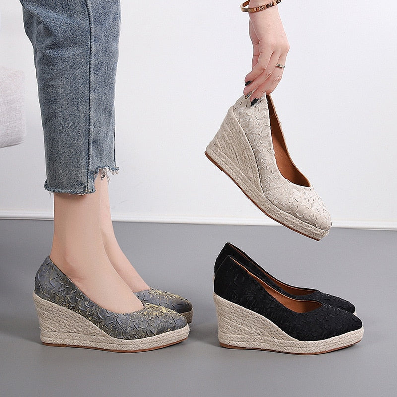 Fashion High Heels Women Wedges Shoes Elegant Ladies Party Shoes Brand Women Pumps Retro Woman Wedge Heel 8cm A3800