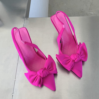 Summer Brand Women Slingback Sandals Shoes Fashion Bow-knot Pointed Toe Slip On Ladies Elegant Dress Pumps Shoes