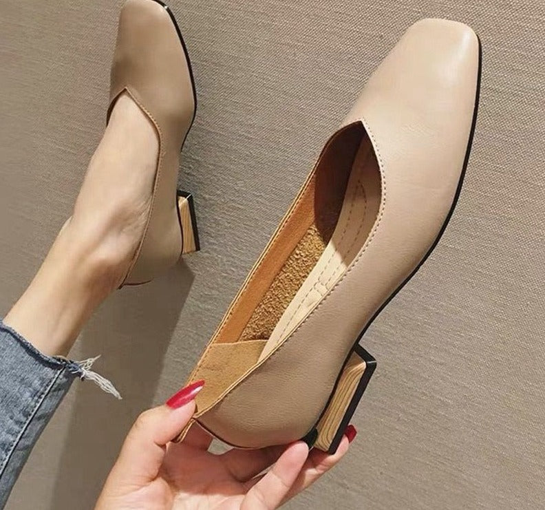 New Spring Flats Shoes Women Wooden Low Heel Ballet Square Toe Shallow Brand Shoe Slip On Loafer zapatos de mujer big size 36-41