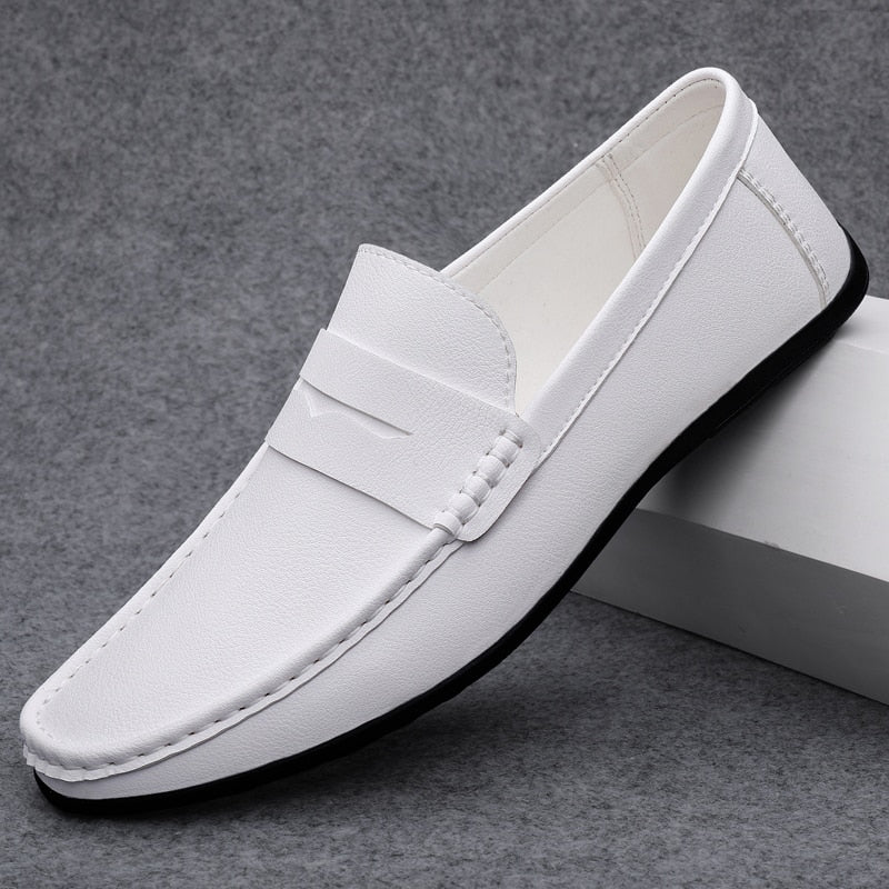 Spring Autumn Mens Casual Leather Loafers Men Loafer Shoes Mocasines Hombre Mocassini White Black Slip-On Big Size