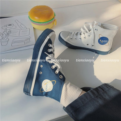 High Top Canvas Shoes For Woman Astronaut Graffiti Cute Student School Girls Women's Espadrilles Running Female Sneakers