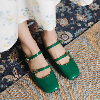 Mary Jane Flats Vintage Square Toe Buckle Band Women Casual Loafers Flat Shoes Woman Ballerina Slip On Shallow Solid Moccasins