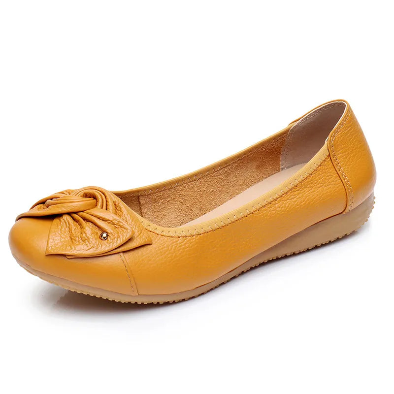 Women's Female Ladies Mother Woman Flats Shoes Loafers Genuine Leather Slip On Summer Round Toe Size 35-43