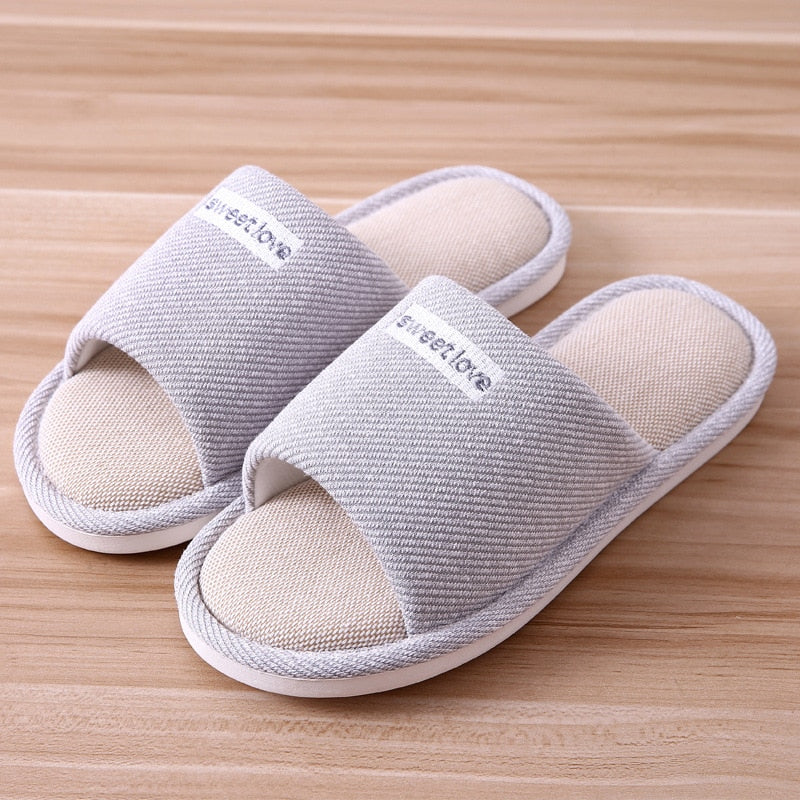 Women Indoor Slippers Floor Flat Shoes Comfortable Anti-slip Home Flax Linen Slipper Woman Men House Cotton Slides