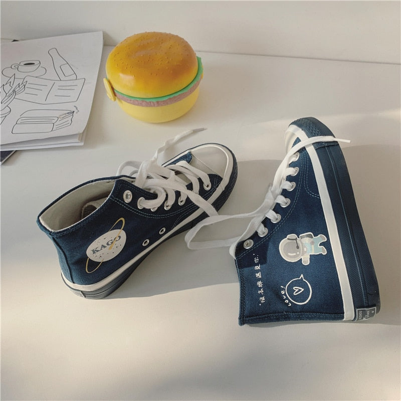 High Top Canvas Shoes For Woman Astronaut Graffiti Cute Student School Girls Women's Espadrilles Running Female Sneakers